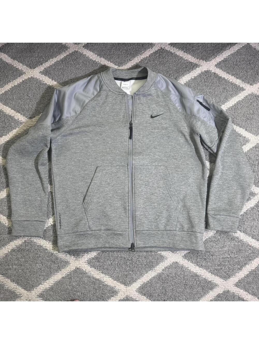 Nike Therma-FIT Men's Training Full-Zip Gray Bomber Jacket Large